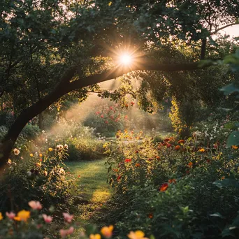 Flowering Garden Bathed in Sunlight