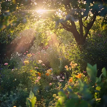 Sunrays filtering through flowers in a garden - Image 3