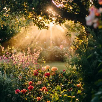 Sunrays filtering through flowers in a garden - Image 4