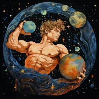 Image depicting Atlas holding young earth in starry cosmos - Image 3