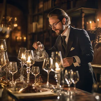 Sommelier pouring wine into crystal glasses - Image 1