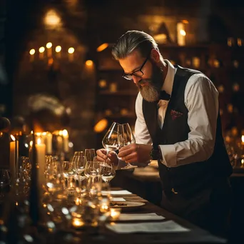 Sommelier pouring wine into crystal glasses - Image 2