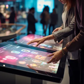 Hands using interactive touchscreen at a mall kiosk. - Image 1