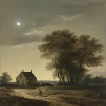 Illustration of rural landscape bathed in moonlight - Image 3