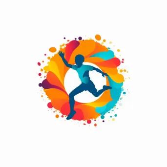 Logo with a silhouette of a child jumping, made up of vibrant, abstract sports shapes. - Image 2