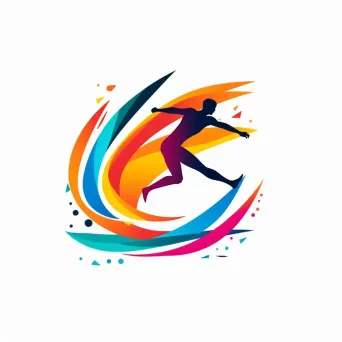 Logo with a silhouette of a child jumping, made up of vibrant, abstract sports shapes. - Image 4