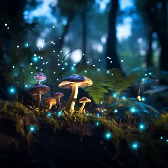 Enchanted forest at twilight with glowing mushrooms and fireflies - Image 4