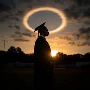 Graduate standing with sunset halo effect - Image 1