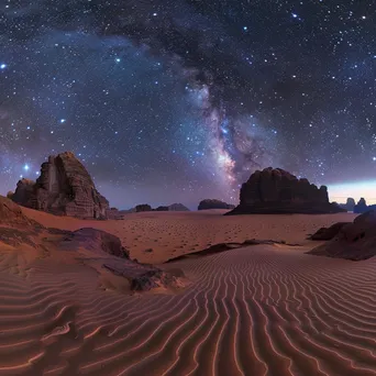 Starry sky over glowing desert sand dunes at night - Image 2