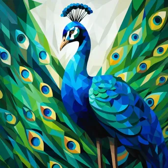 Geometric representation of peacock in low poly style with shades of blue and green - Image 3