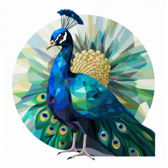 Geometric representation of peacock in low poly style with shades of blue and green - Image 4