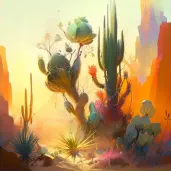 Cactus garden in desert landscape with setting sun - Image 2