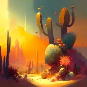 Cactus garden in desert landscape with setting sun - Image 3