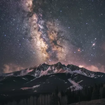 Milky Way galaxy with meteor shower and snowy mountain peaks - Image 2