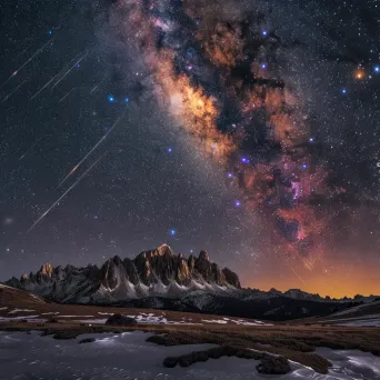 Milky Way galaxy with meteor shower and snowy mountain peaks - Image 3