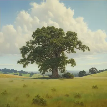 Image of a solitary oak tree standing tall in the middle of untouched grassland - Image 4