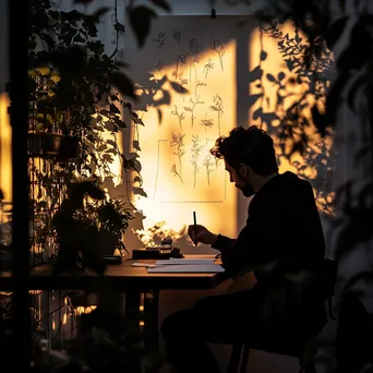 Freelancer sketching ideas in a beautiful workspace - Image 1