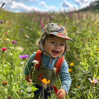 A child hiking through a field of wildflowers - Image 1