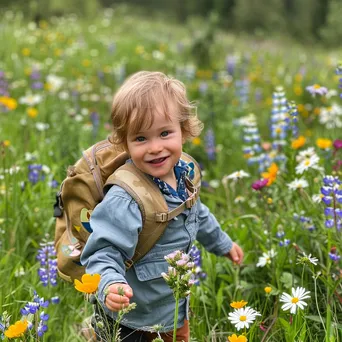 A child hiking through a field of wildflowers - Image 3