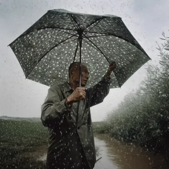 Man holding umbrella under clear sky with raindrops falling inside - Image 4