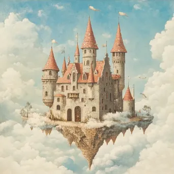 Colorful and whimsical castle in the clouds with an array of chaotic elements - Image 3