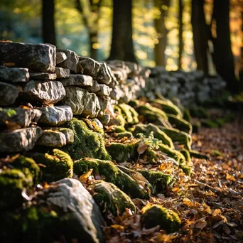 Close-up of textures on a dry stone wall with soft sunlight. - Image 1