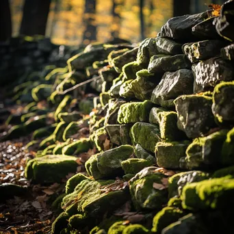 Close-up of textures on a dry stone wall with soft sunlight. - Image 3