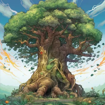 Ancient tree uniting worlds with magical fusion - Image 4