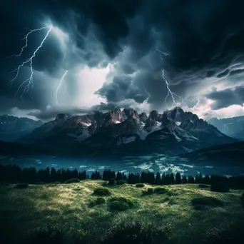 Thunderstorm with lightning striking mountains under dramatic clouds. - Image 2