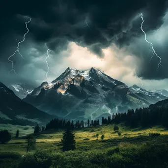 Lightning Storm Over Mountain Range