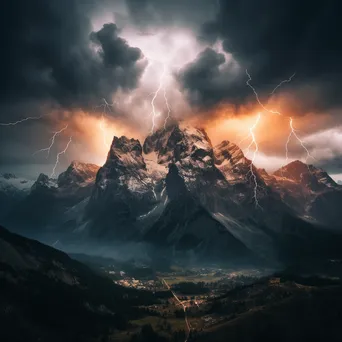 Thunderstorm with lightning striking mountains under dramatic clouds. - Image 4