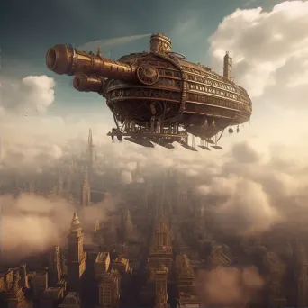 Steampunk airship above city with gears and steam accents - Image 2