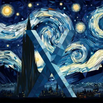 Astronomical typography in low poly artwork style inspired by Van Gogh