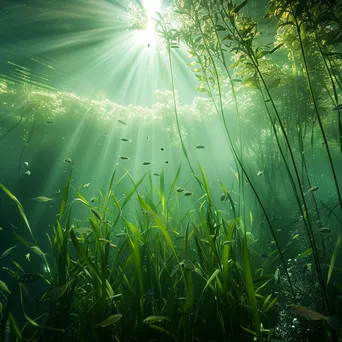 Underwater scene showing a meadow of seagrass with swimming fish. - Image 2