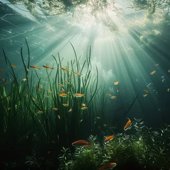 Underwater scene showing a meadow of seagrass with swimming fish. - Image 3