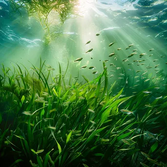 Underwater scene showing a meadow of seagrass with swimming fish. - Image 4