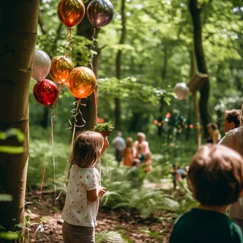 Children enjoying a whimsical woodland birthday party surrounded by nature. - Image 2