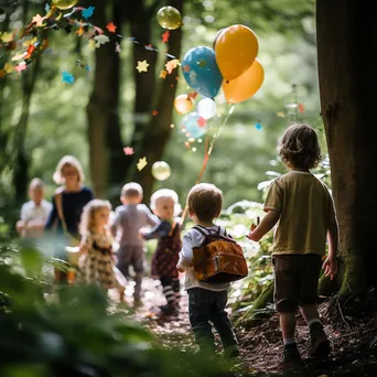 Children enjoying a whimsical woodland birthday party surrounded by nature. - Image 3