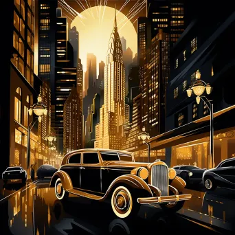 Art Deco depiction of 1920s New York cityscape with jazz clubs - Image 4