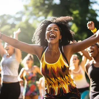 Participants participating in an outdoor Zumba class in a sunny park setting. - Image 1