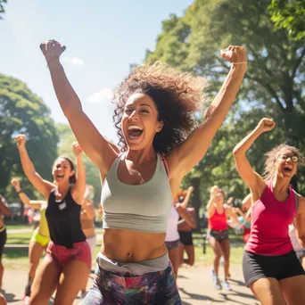 Participants participating in an outdoor Zumba class in a sunny park setting. - Image 2