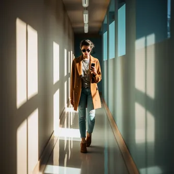 Fashion influencer taking selfies in corridor - Image 3