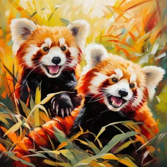 Two red pandas playing in bamboo forest - Image 2