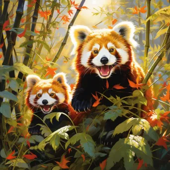 Two red pandas playing in bamboo forest - Image 3