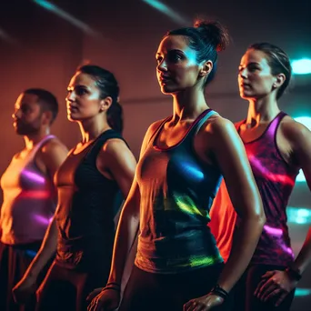 Group of participants in a fitness class monitoring heart rates on fitness trackers - Image 2