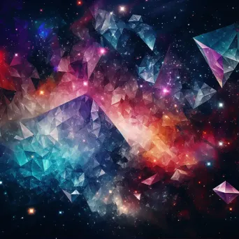 Low poly art of a vibrant nebula featuring floating diamond shapes - Image 1