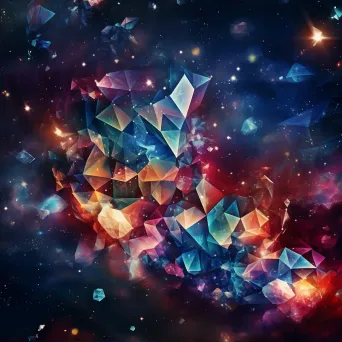 Low poly art of a vibrant nebula featuring floating diamond shapes - Image 2