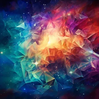 Low poly art of a vibrant nebula featuring floating diamond shapes - Image 3