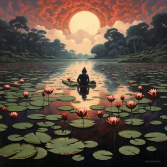 Peaceful spiritual realm with meditating souls on lotus flowers - Image 4