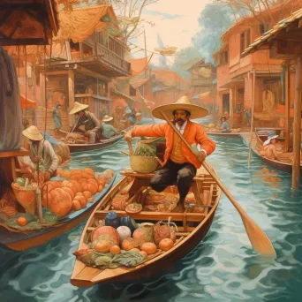 Image of a Venetian gondolier navigating through Thai floating markets - Image 2